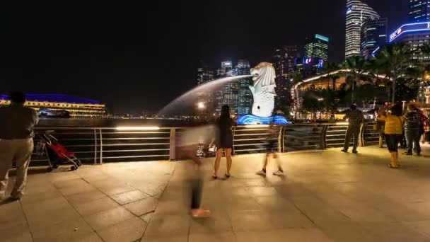 タイムラプス夜にシンガポールのマーライオン — ストック動画
