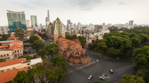 Bazylika timelapse - Katedra w saigon - notre dame — Wideo stockowe