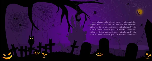 Carte Souhaits Affiche Silhouette Noire Halloween Jour Horreur Nuit Scène — Image vectorielle