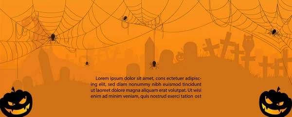Sylwetka Latarni Jack Przykładowym Tekstem Atmosferze Cmentarza Halloween Straszny Dzień — Wektor stockowy