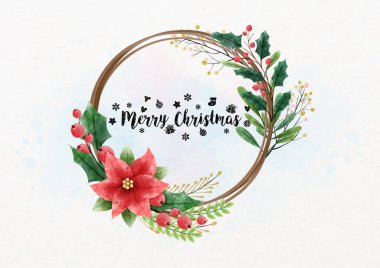 Noel çobanpüskülü ve suluboya şekilli böğürtlen dalları ile Noel tabiri, suluboya arkaplan metinleri. Vektör ve suluboya şeklinde Noel tebrik kartı