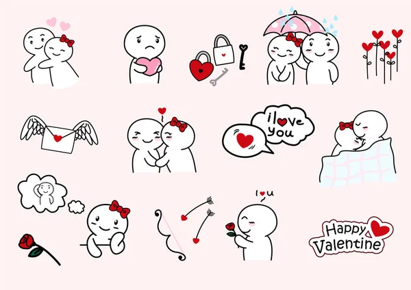 Personaje Dibujos Animados Emocional Amor Con Símbolos Aislados Sobre Fondo — Archivo Imágenes Vectoriales