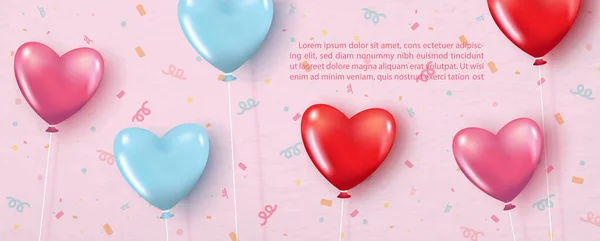 Pinkfarbener Roter Und Blauer Ballon Glänzender Herzform Und Stil Mit — Stockvektor