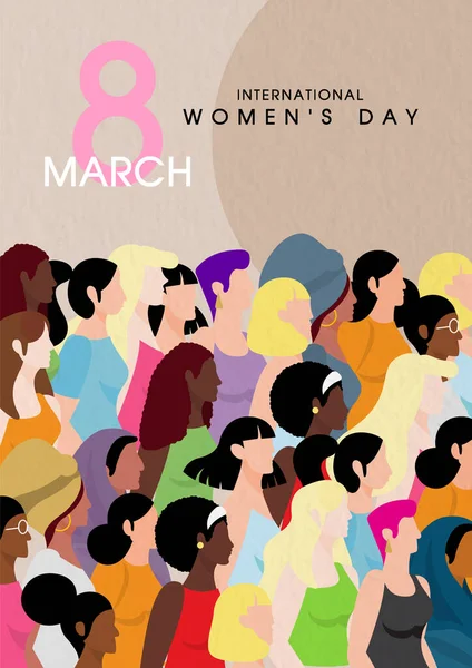 具有灰色背景的妇女日措辞的妇女群体和各民族 — 图库矢量图片