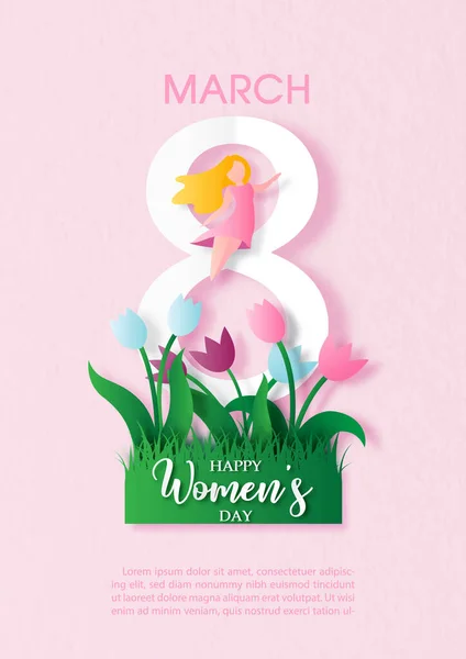 粉红纸样背景下的妇女日卡片 海报剪裁活动 — 图库矢量图片