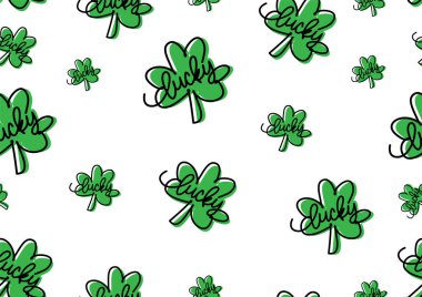Shamrock 'ın bitkisiz duvar kağıdı ve beyaz arka planda hediye paketi