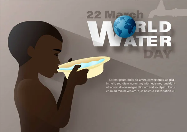 Африканський Хлопчик Воду Від Дробу Формуванням Світового Дня Води Наприклад — стоковий вектор
