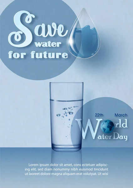 Склянка Води Формулюванням Всесвітнього Дня Води Стилі Паперу Скляної Краплі — стоковий вектор