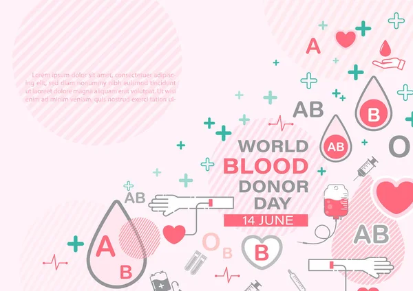 헌혈자의 분홍색 배경으로 아이콘 아이콘 스타일 디자인에서 당일의 포스터 캠페인 — 스톡 벡터