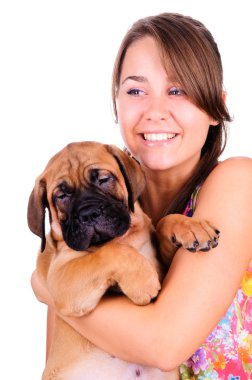 bullmastiff olan kadın