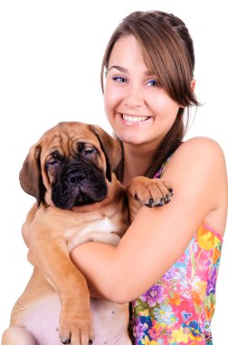 bullmastiff olan kadın