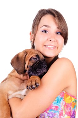 bullmastiff olan kadın