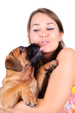 bullmastiff olan kadın
