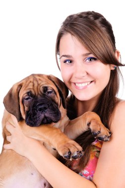 bullmastiff olan kadın