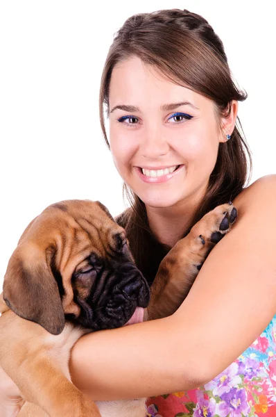 bullmastiff olan kadın