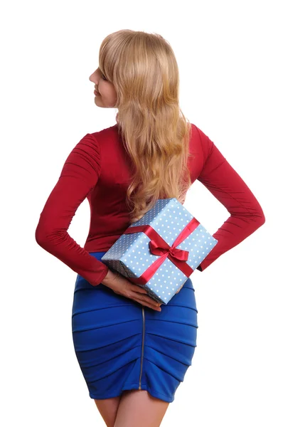 Business woman holding present — Stock Photo, Image