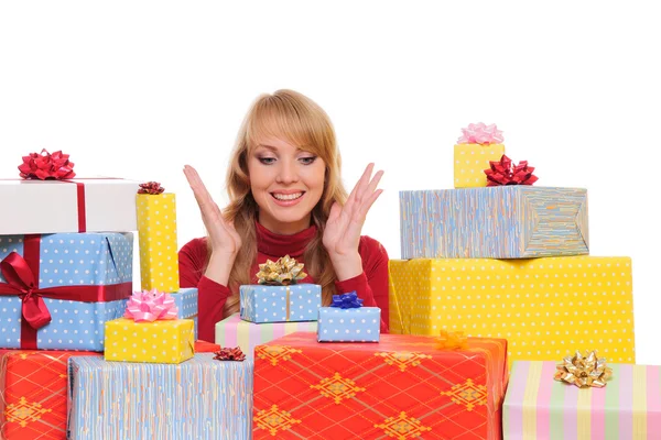 Mujer y cajas de regalo —  Fotos de Stock