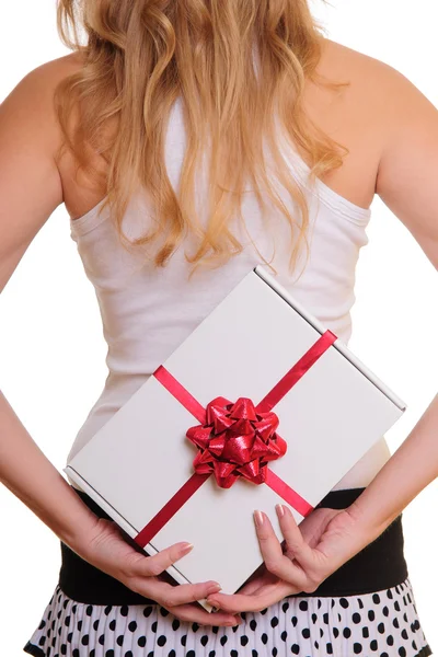 Woman holding present — Stock Photo, Image