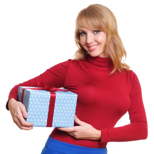 Rubia y una caja de regalo —  Fotos de Stock