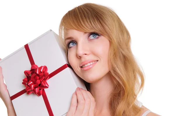 Blonde and a gift box — Stock Photo, Image