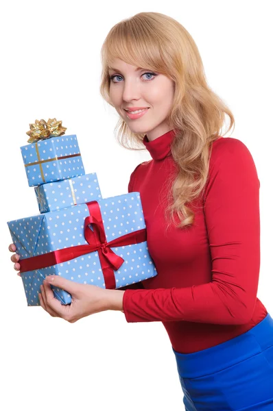 Blonde and a gift boxes — Stock Photo, Image