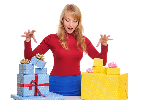 Nő és ajándék doboz — Stock Fotó