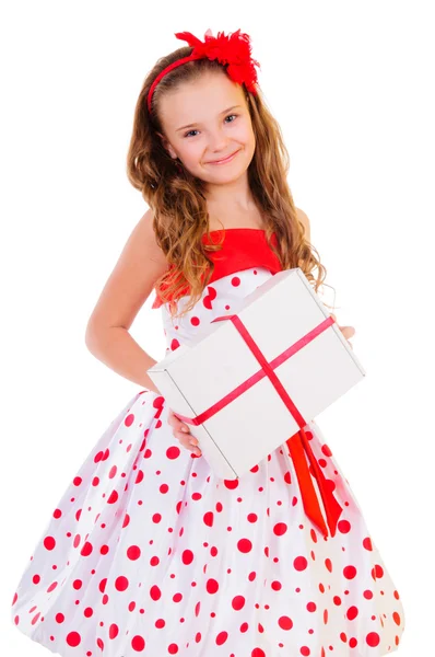 Child holds gift box — Stock Photo, Image
