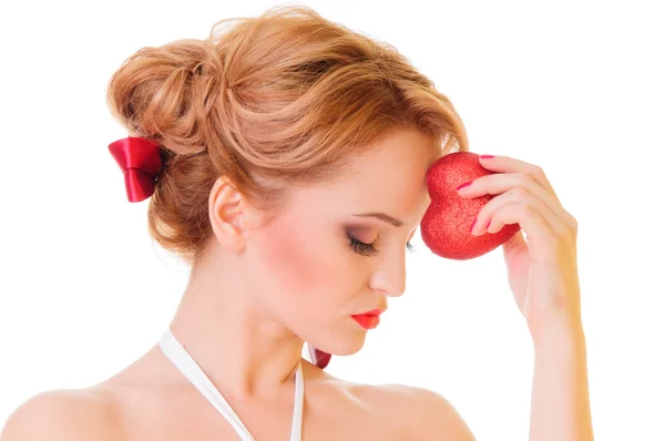 Woman holding Valentines heart — Stock Photo, Image