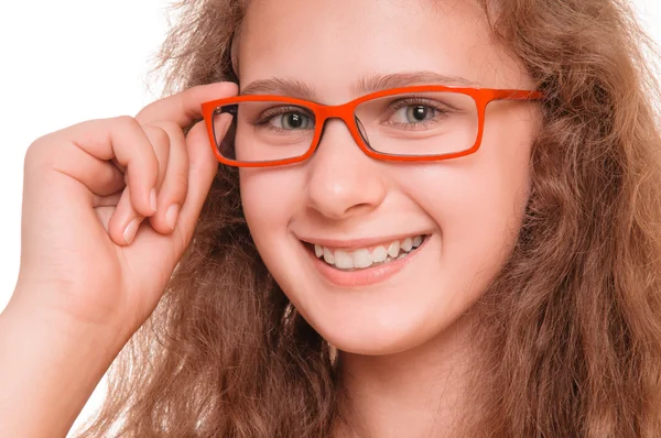 Lány olvasó szemüveg — Stock Fotó