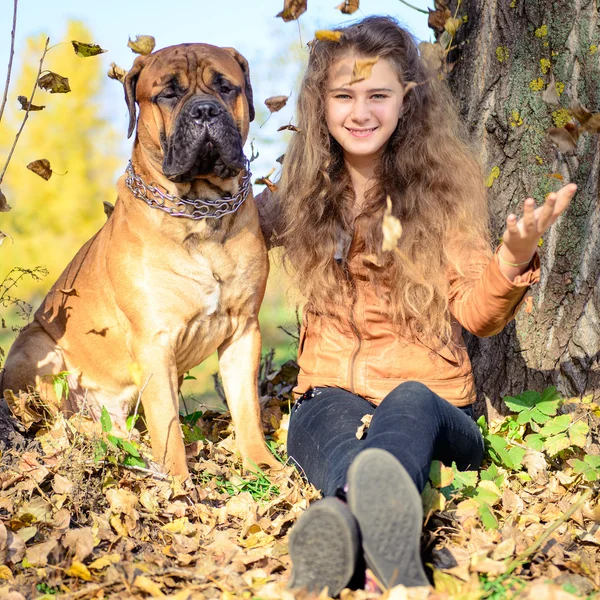 Adolescente menina e cão — Fotografia de Stock