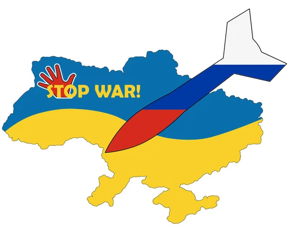 Ukrainian map design call stop war from russia no war and russian terrorism