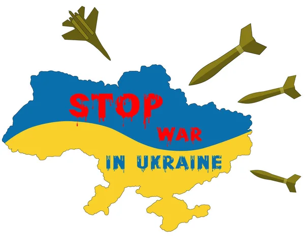 Ukrainian map design call stop war from russia no war and russian terrorism