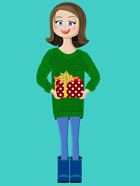 Girl with a red present box — Stock Vector