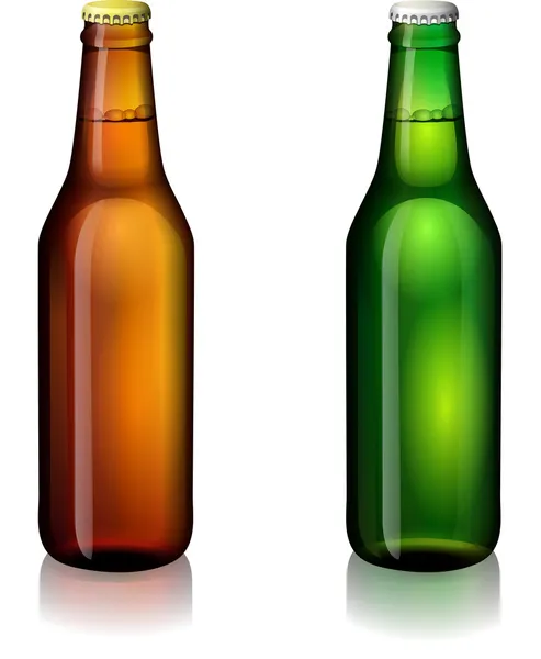 Green and brown bottles of beer — Stock Vector