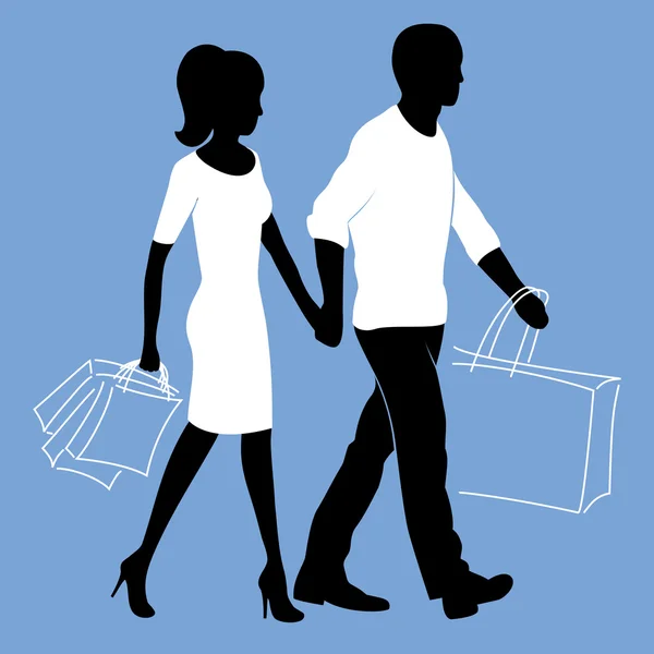 Hombre y mujer con bolsas de compras — Vector de stock