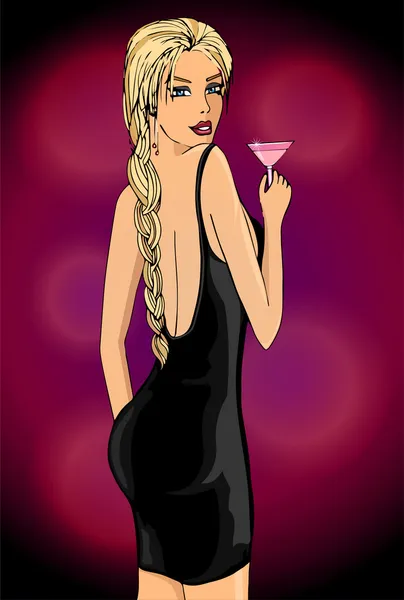Elegante donna con cocktail — Vettoriale Stock