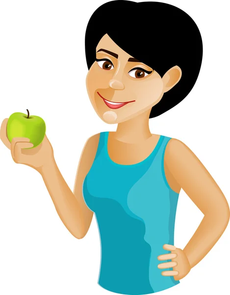 Black-haired girl with an apple — Stock Vector