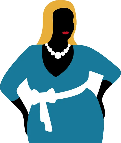 Mujer de talla grande en vestido azul — Vector de stock