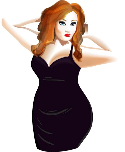 Plus size modell i svart klänning — Stock vektor