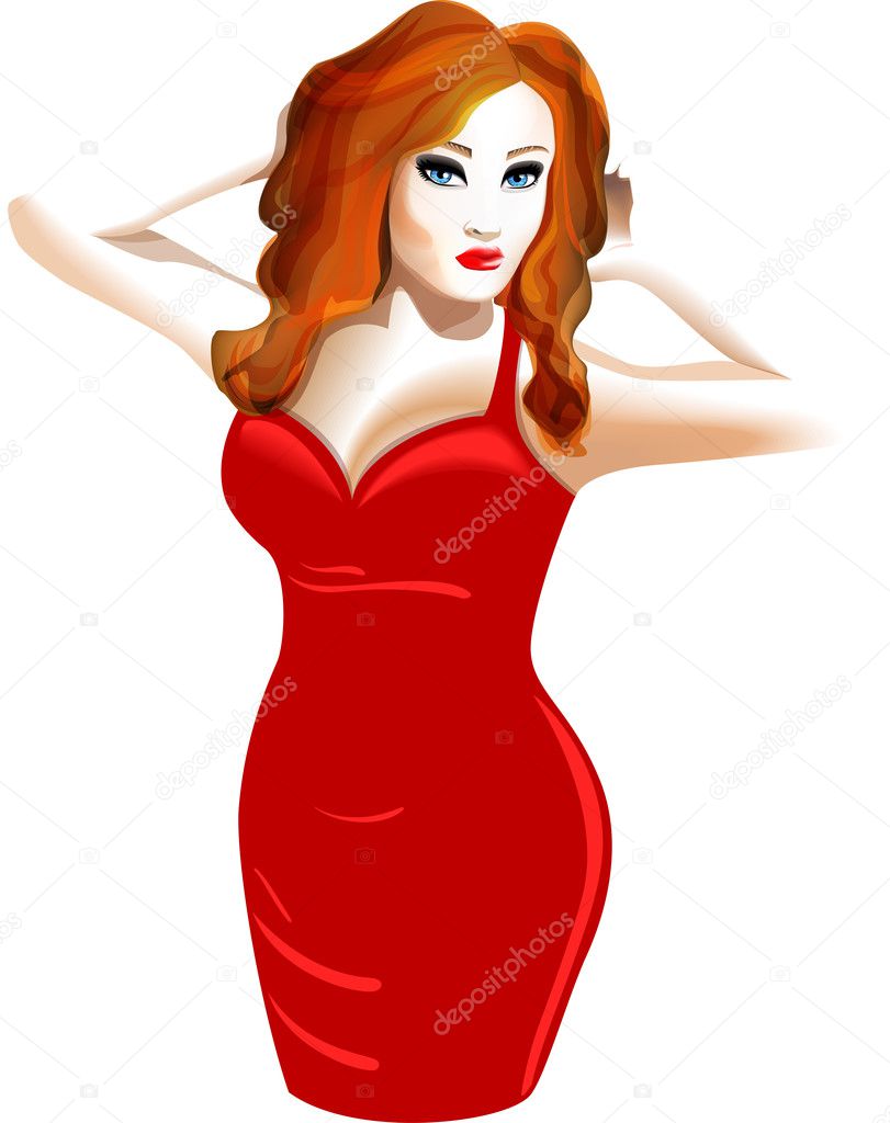 Model in a red dress