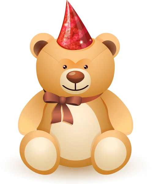 Il giocattolo di orso con un inchino e un berretto festivo — Vettoriale Stock