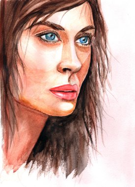 genç bir kadın. suluboya resim