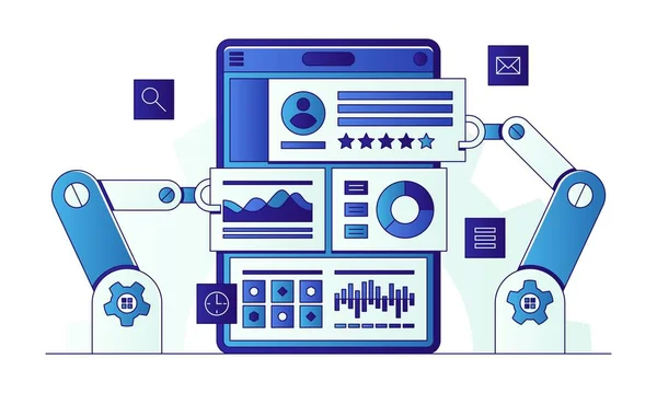 Proceso de automatización de negocios proceso plano vector ilustración — Archivo Imágenes Vectoriales