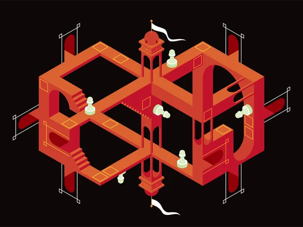 Questa Colorata Illustrazione Raffigura Labirinto Ottico Composto Scale Torri Portali — Vettoriale Stock