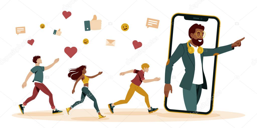 Social media influencer flat vector illustration and experience in a particular topic