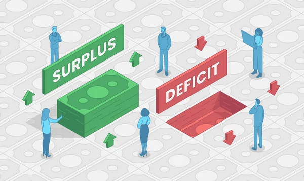 Surplus vs Deficate flat vector illustration 는 요구하는 것 보다 작다 — 스톡 벡터