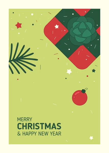 Kerst Illustratie platte vector template, en wenskaart — Stockvector