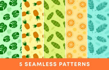 Tropical seamless patterns flat vector illustration with jungle plants