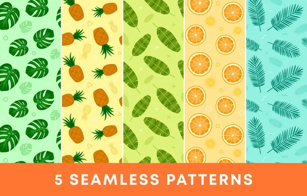 Tropical seamless patterns flat vector illustration with jungle plants — Stockvektor