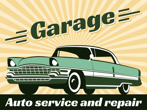 Vintage poster platte vector illustratie een retro auto — Stockvector